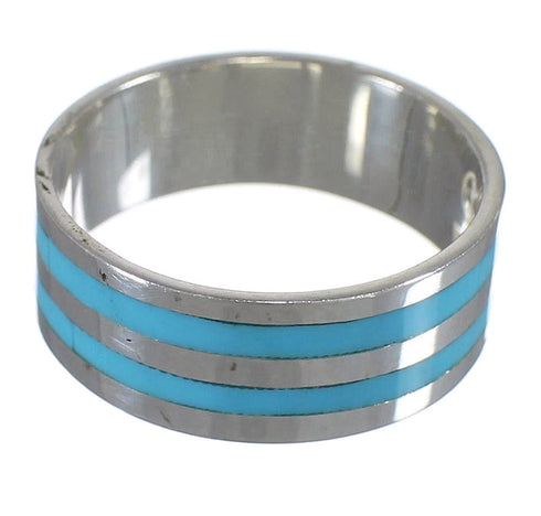 Genuine Sterling Silver Southwest Turquoise Inlay Ring Size 6-3/4 QX69053